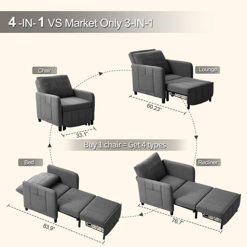 84" 4-in-1 Pull Out Recliner Chair Bed Sleeper Sofa Bed