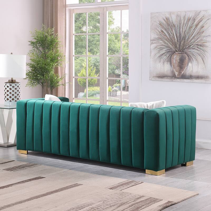 Chesterfield 87.01" Velvet Channel Tufted 3-seater Sofa with Pillows for Living Room