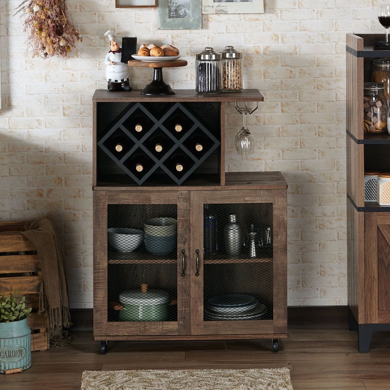Laut Rustic Oak 4-Shelf Mini Bar with Wine Rack by Furniture of America