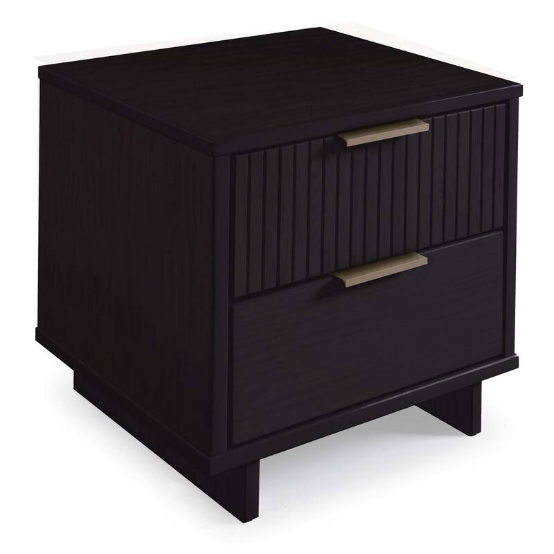 Modern Nightstand with 2 Drawers Ribbed Texture Solid Wood Construction