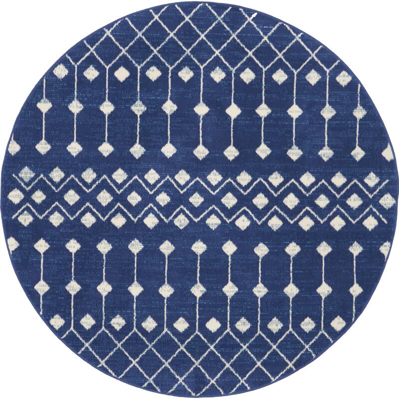 Porch & Den Muirfield Moroccan Bohemian Area Rug - 5'3" Round - Navy - Round