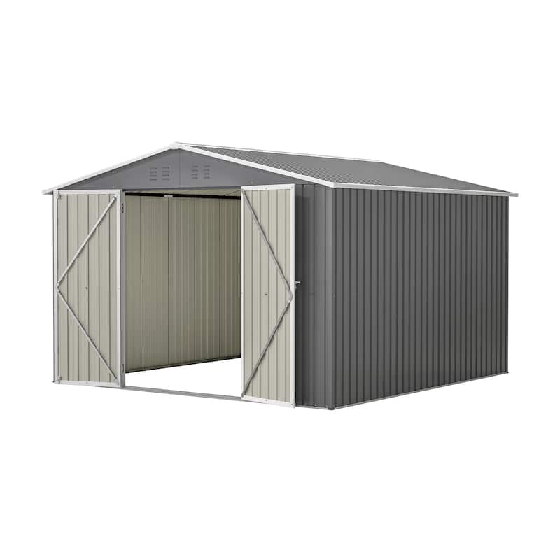 GDFStudio - Cassandra Large 10 x 10 FT Outdoor Metal Storage Shed with Lockable Doors