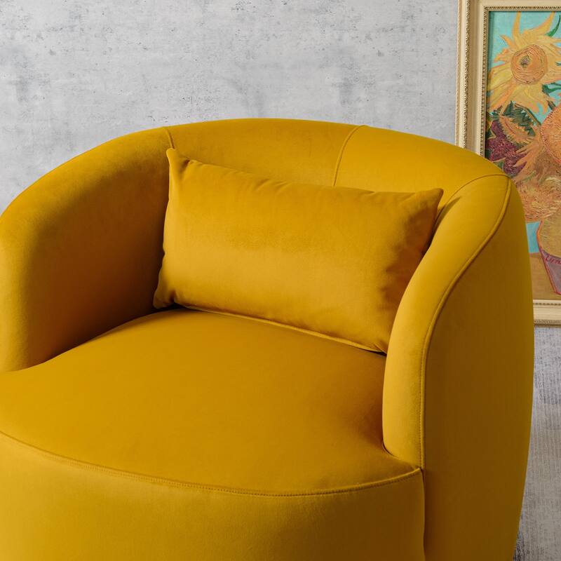 KINWELL 34" Wide Velvet Upholstered Swivel Accent Chair with Toss Pillow