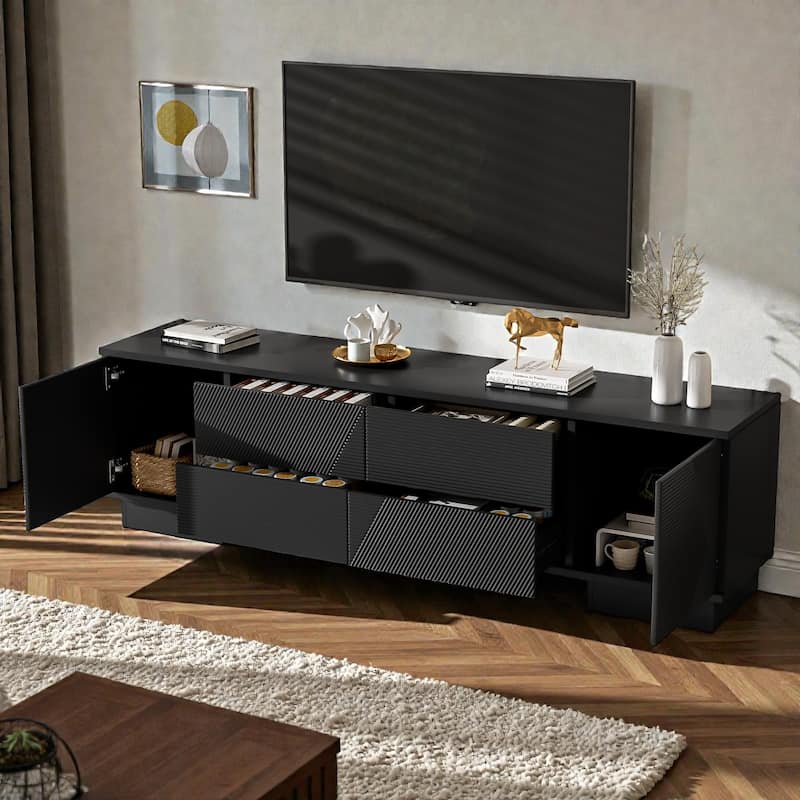 70.8'' Modern TV Stand for 75'' TVs, Minimalist Media Console with Storage Cabinets, 4 Drawers and Metal Center Leg