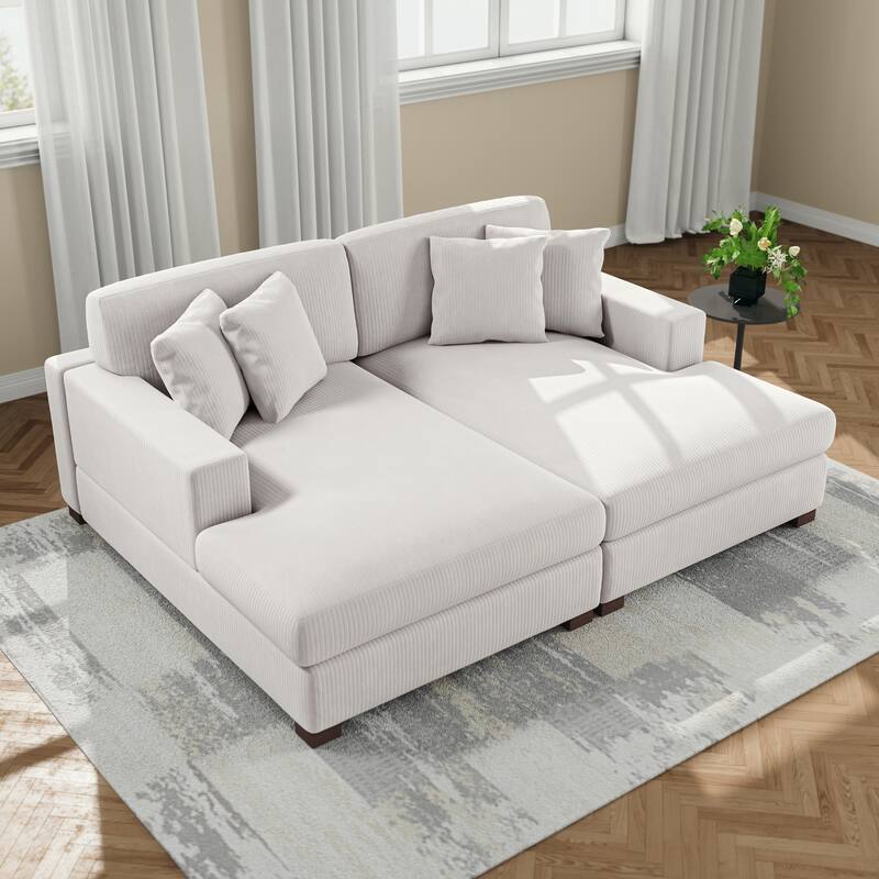 Upholstered Oversized Modular Sectional Sofa Set Corduroy Sleeper Sofa With Chaise - Beige-Symmetrical - Symmetrical