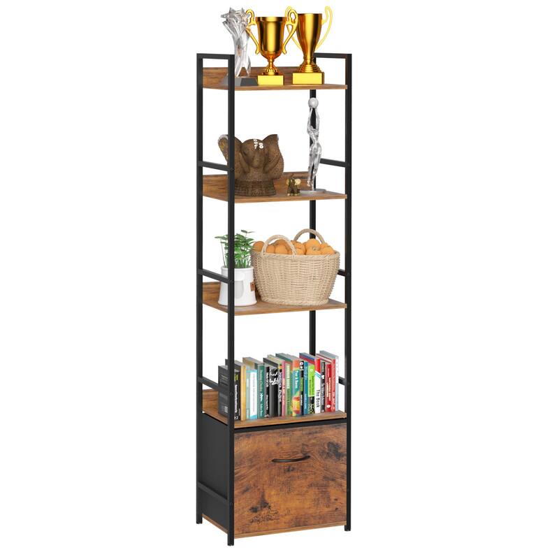 5-Tier Bookshelves with Drawer - Brown