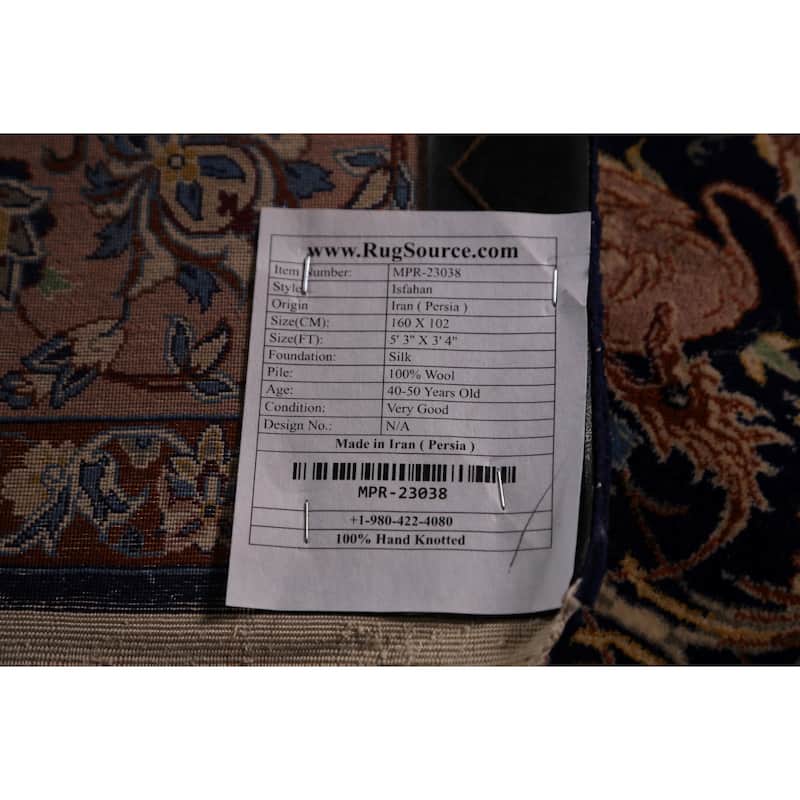 Vegetable Dye Blue Animals Isfahan Persian Vintage Wool Carpet - 3'4" x 5'3"