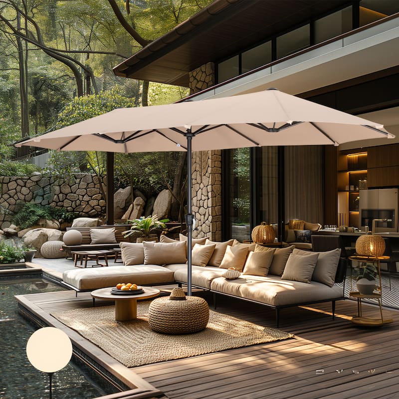 MAISON ARTS 13ft Double -Sided Patio Umbrella Extra Large with Crank - Beige
