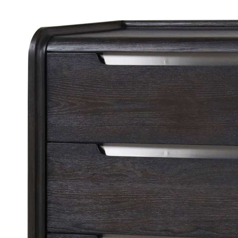 Osko 5 Drawer Tall Dresser Chest, Black Solid Poplar Wood with Steel Trim