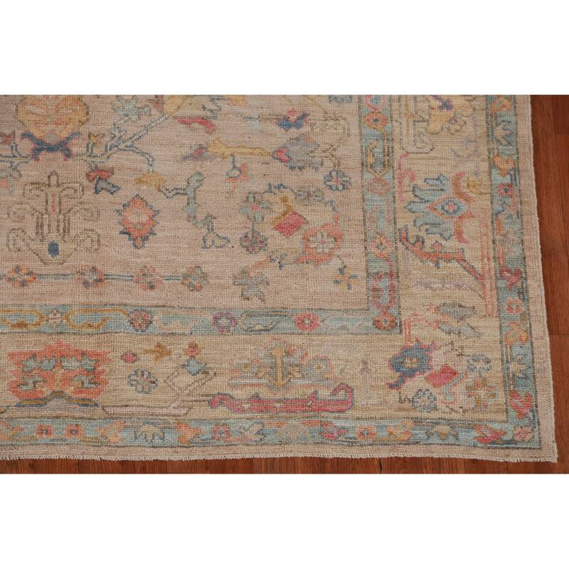 Hand Knotted Oriental 100% Wool Carpet Transitional All-Over Peach Oushak Area Rug - 8' 10'' X 6' 3''