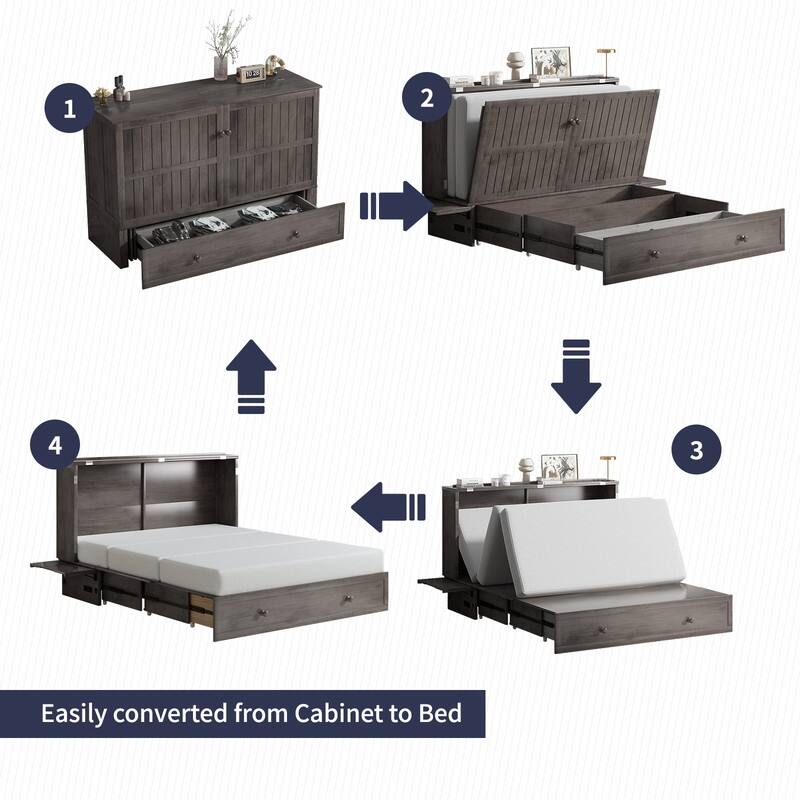 Mixoy Modern Murphy Bed Cabinet Chest with Mattress & Storage Platform