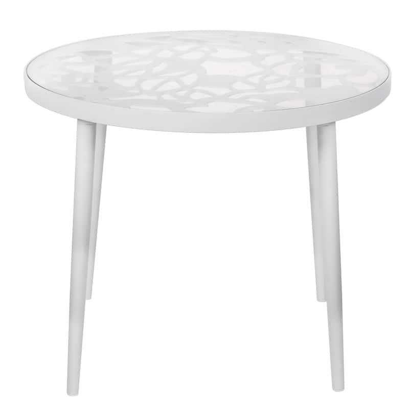 LeisureMod Devon Round Glass Top Aluminum Base Outdoor Side Table - 23 x 23 - White