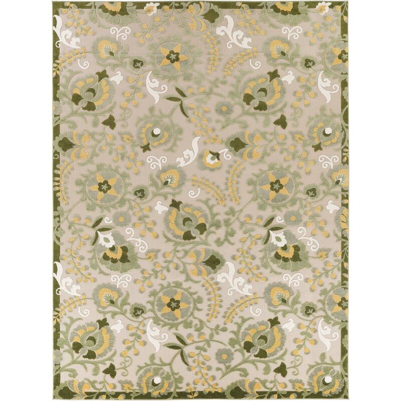 HomeRoots Floral Contemporary Rectangle Outdoor Rug - 10' X 14'