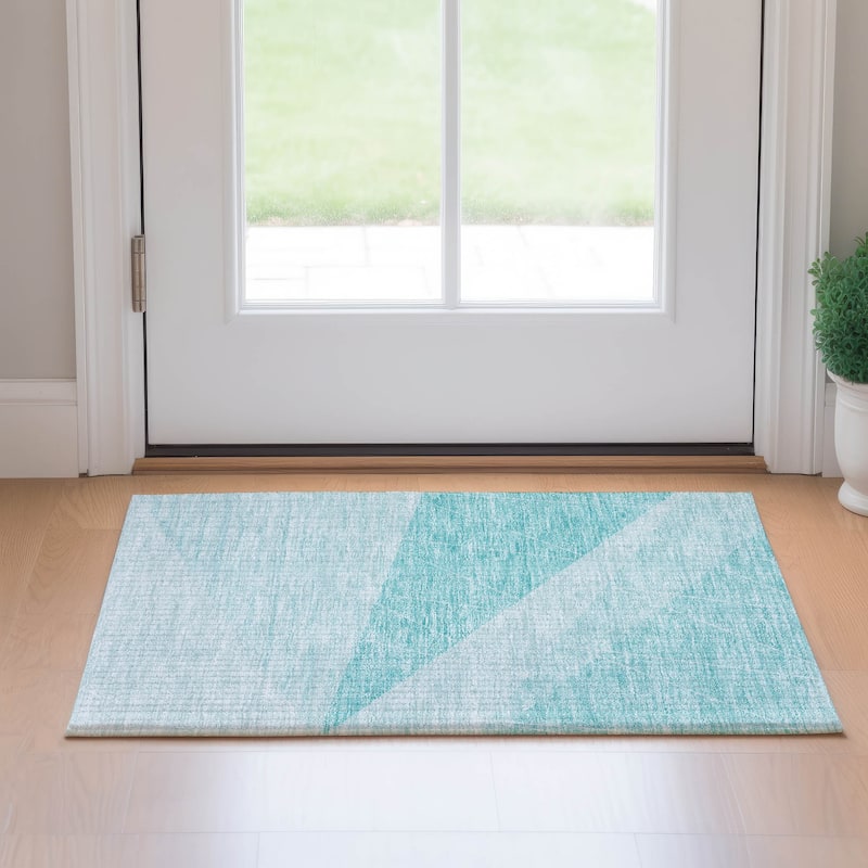 Premium Washable Super Soft Geo Abstract Mayfield Rug - Teal - 1' 8" x 2' 6" - Rectangle