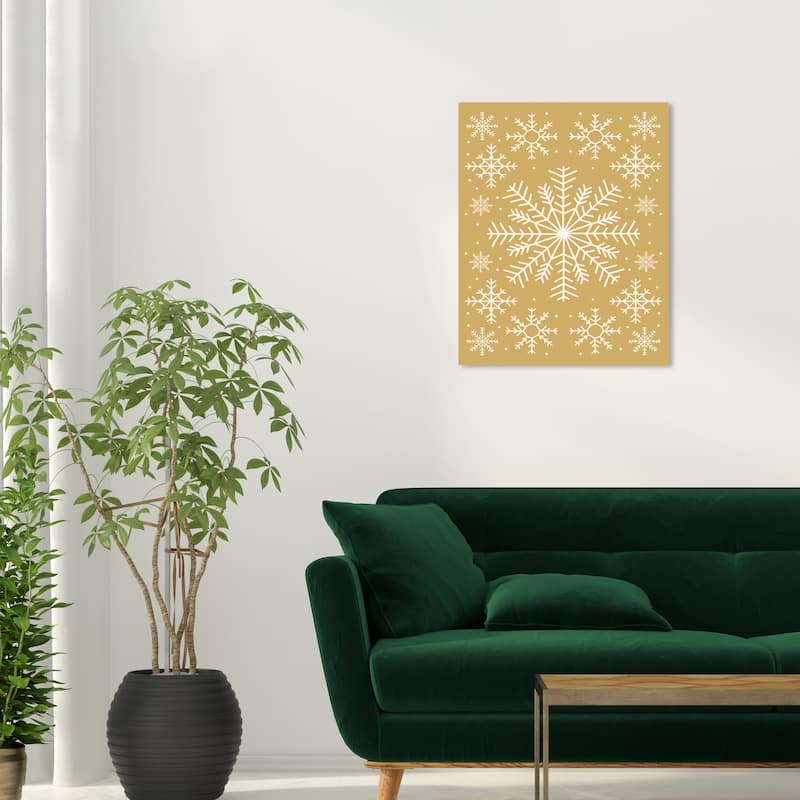Wynwood Studio Canvas Holiday and Seasonal White Snowflakes over Beige Brown Modern & Contemporary Wall Art Canvas Print - 20 x 24