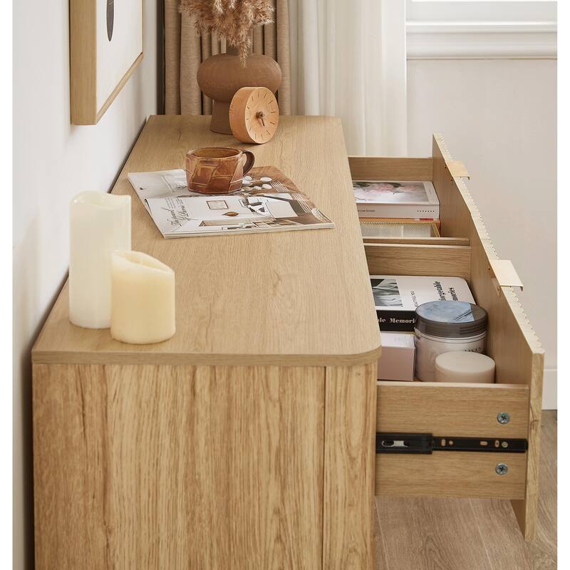 6-Drawer Dresser - 55" Wide Modern Chest of Drawers with Curved Wave Design