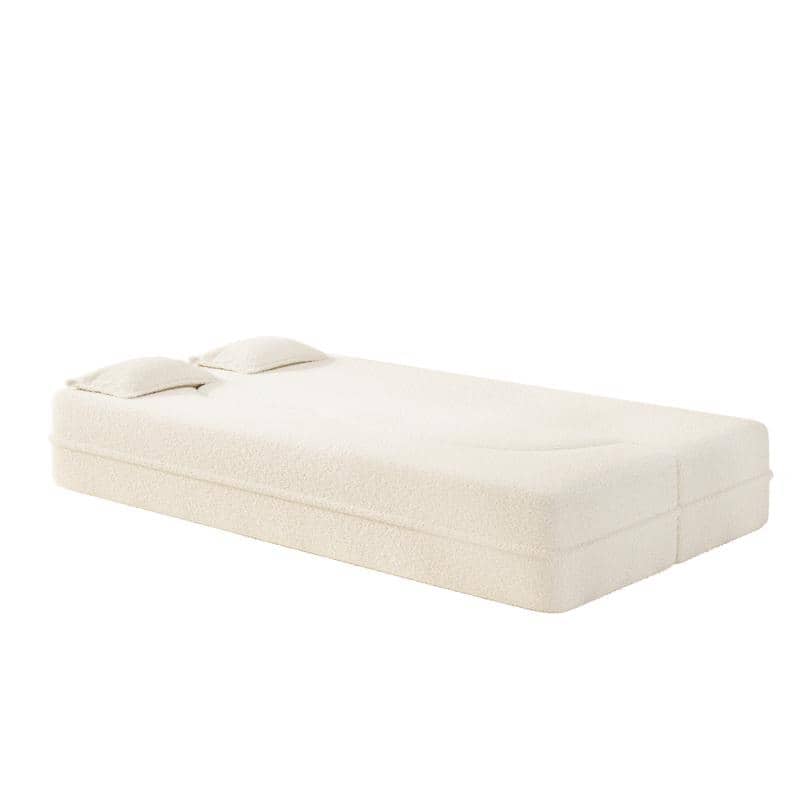 Modern 78.7" Floor Sofa With 2 Pillows For Small Pace Living Room, Convertible Teddy Fabric Foam-Filled Sleeper Sofa Bed