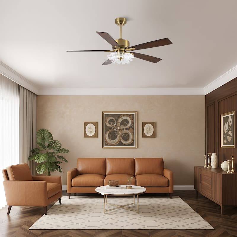 52" Modern Gold Acylic Flower Diammable Ceiling Fan with Light and Remote