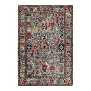 Hand Knotted Traditional Tribal Wool Gray Area Rug - 6' 3" x 9' 0"
