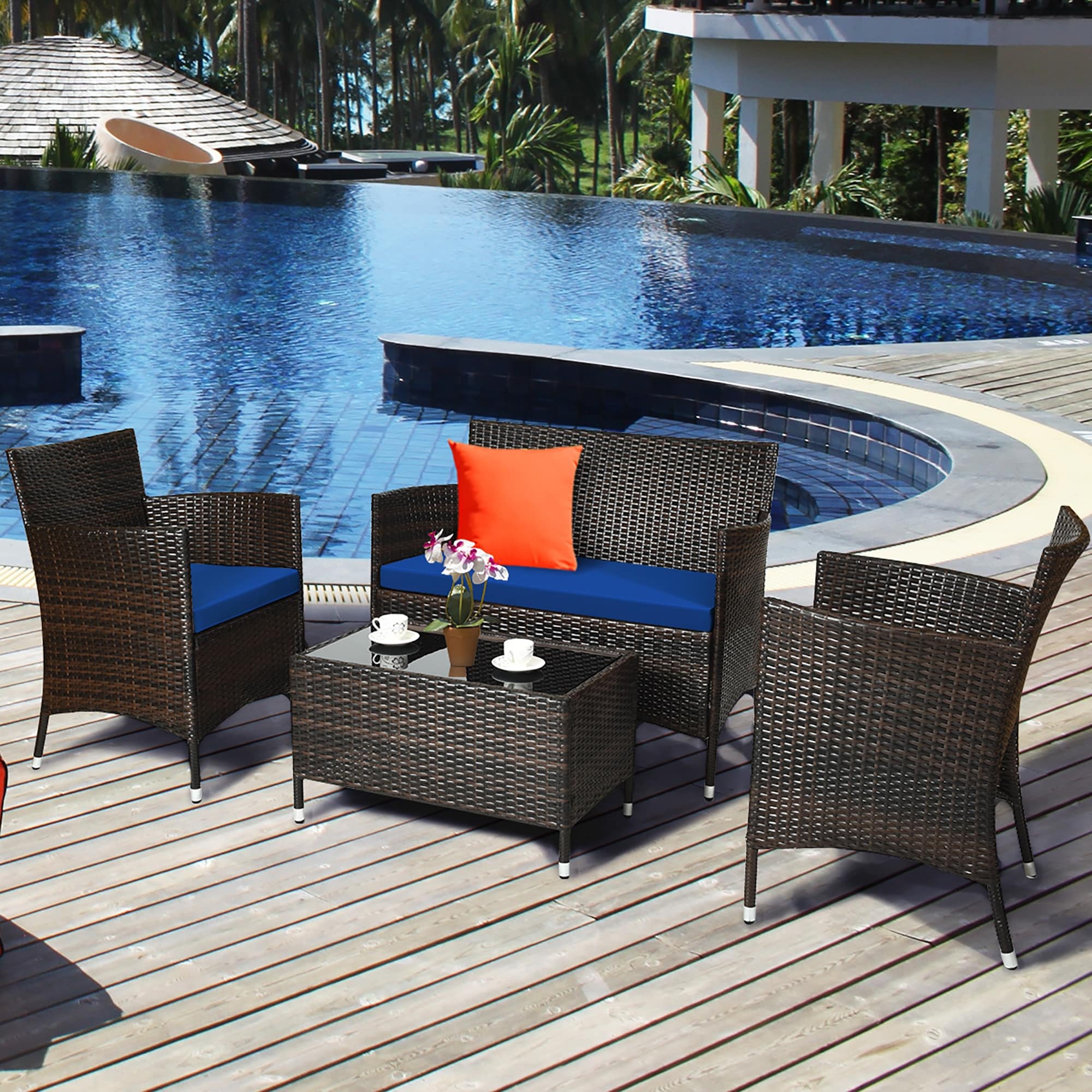 Costway 8PCS Rattan Patio Furniture Set Cushioned Sofa Chair
