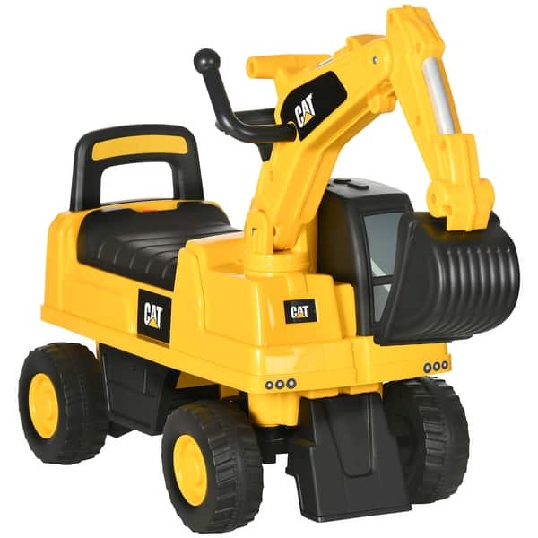 slide 2 of 10, Licensed CAT Excavator Ride-On for Toddlers, Interactive Shovel, Stable Design, Comfortable Seat Yellow