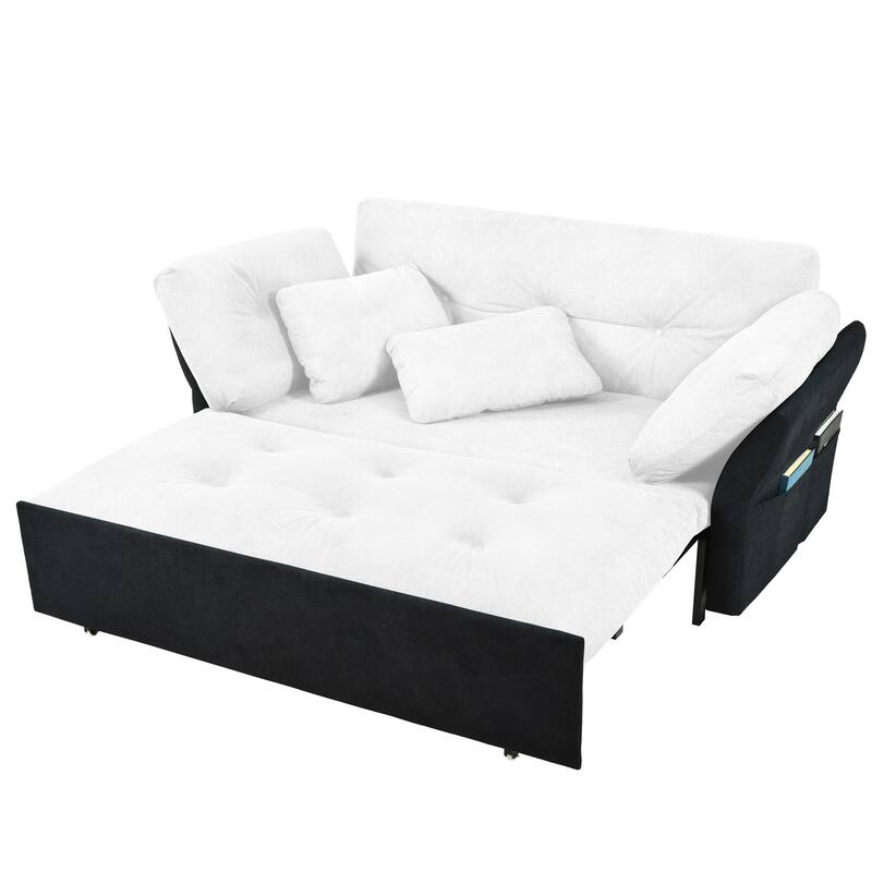 Queen Convertible Pull Out Sofa Bed, Sleeper Sofa Couch with Thicked Cushions, Loveseat Sofa with Side Storage