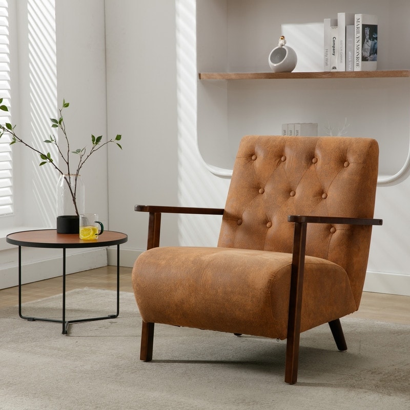Taupe leather accent chair top