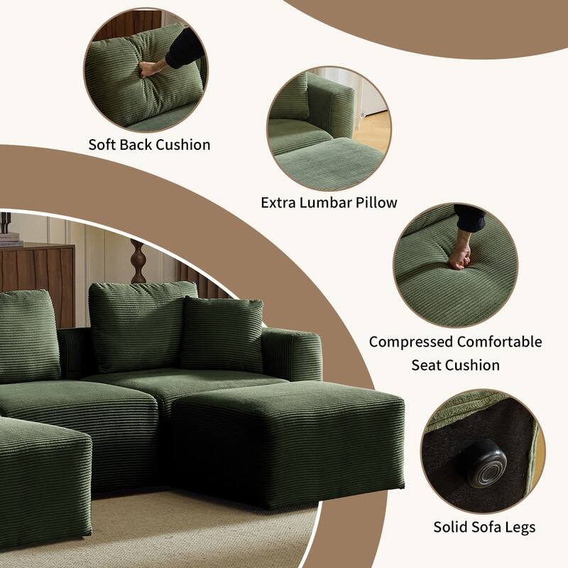 112.2‘’ W Corduroy Modern Compressed Block Sectional Couch with Plush Cushions