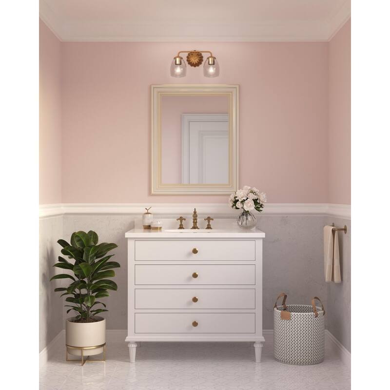 Quillan Collection Two-Light Soft Gold Transitional Bath & Vanity Light - 14.5 in x 6.62 in x 8.5 in