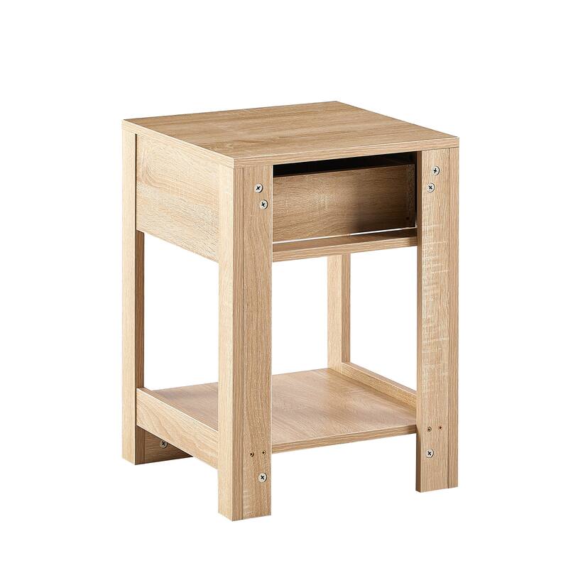 Modern Rattan Nightstand Small Side Table with Drawer for Bedroom or Living Room