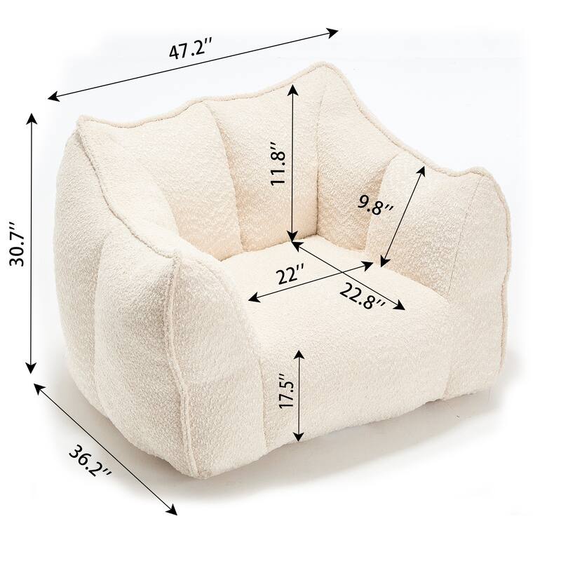 Modern Chenille Single Bean Bag Chair Square Lazy Sofa with Armrests for Living Room Bedroom Lounge