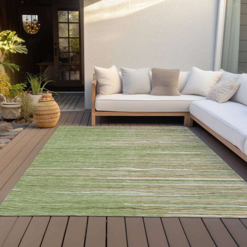 Machine Washable Indoor/ Outdoor Modern Stripe Chantille Rug