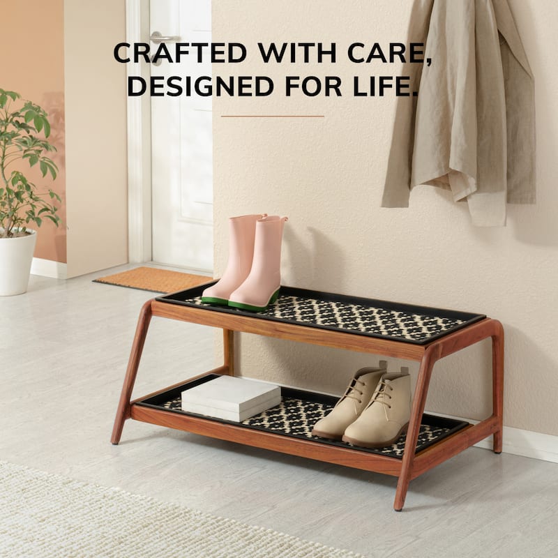 Jani Double-Tier Natural Stand 3-Pair Rubber Boot Trays
