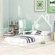 preview thumbnail 1 of 9, Twin Size Wood Floor Bed with House-Shaped Headboard, White Finish for a Playful and Modern Bedroom Look White