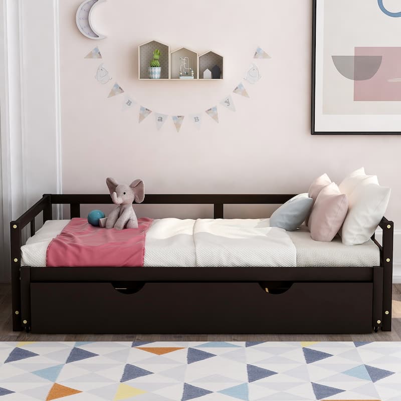 Extending Daybed with Trundle, Wooden Daybed with Trundle - Espresso
