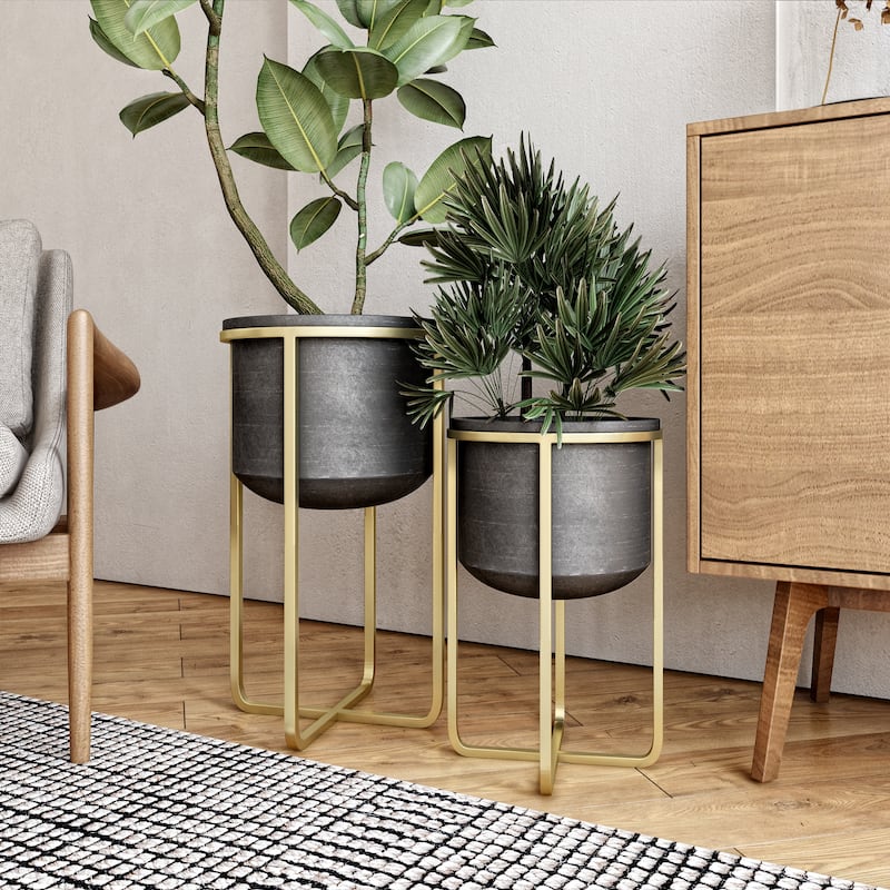 Rizzy Mid-century Pot Planters (Set of 2) - 23.5"H x 13"W x 13"D / 17.5"H x 11"W x 11"D