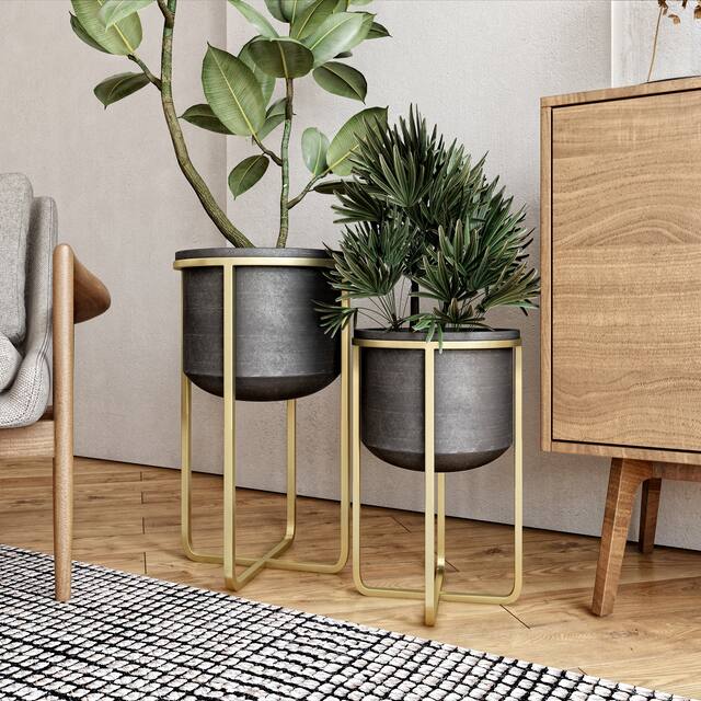 Rizzy Mid-century Pot Planters (Set of 2) - 23.5"H x 13"W x 13"D / 17.5"H x 11"W x 11"D