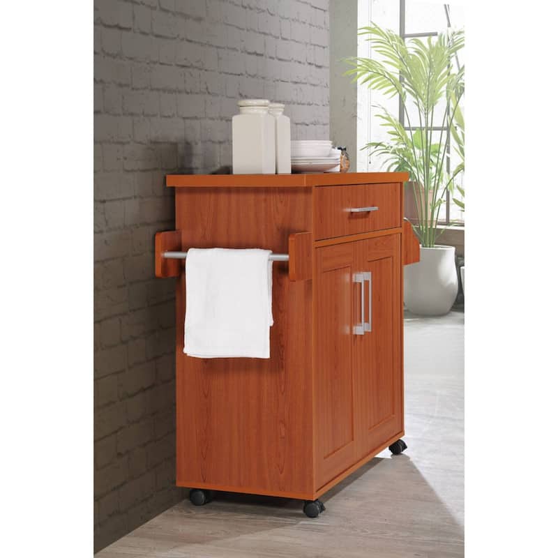 43.5" Cherry Red Solid Kitchen Island with Spice Rack