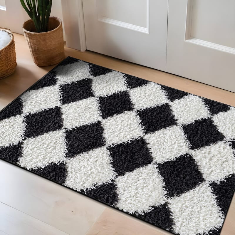 Diamond Wave Shag Rug - Cozy Feel for Living Room, Bedroom, or Entryway - Anthracite Dark Gray - Medium Pile - Anthracite - 2' x 3'