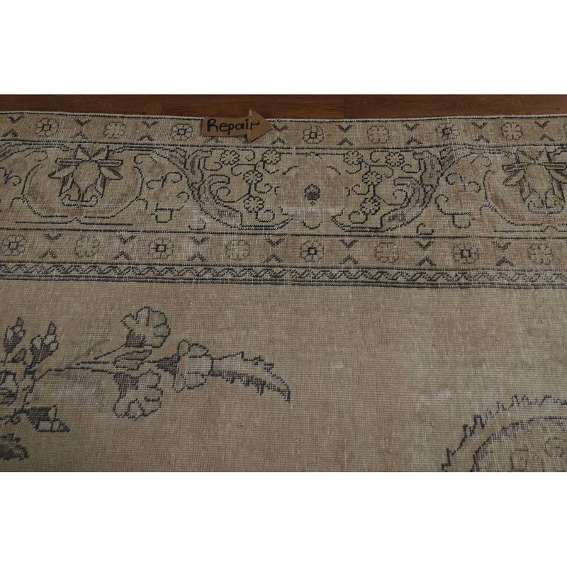 Traditional Tabriz Persian Vintage Beige Wool Carpet - 9'6" x 12'7"