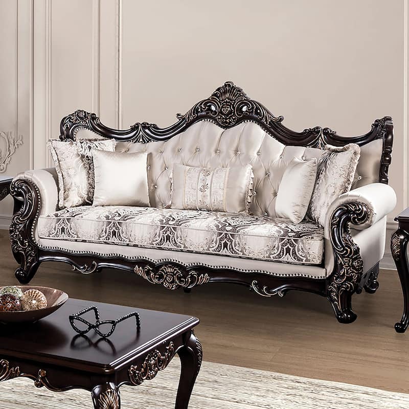 Furniture of America Wasing Traditional Formal Tufted Back Sofa - Beige Fabric