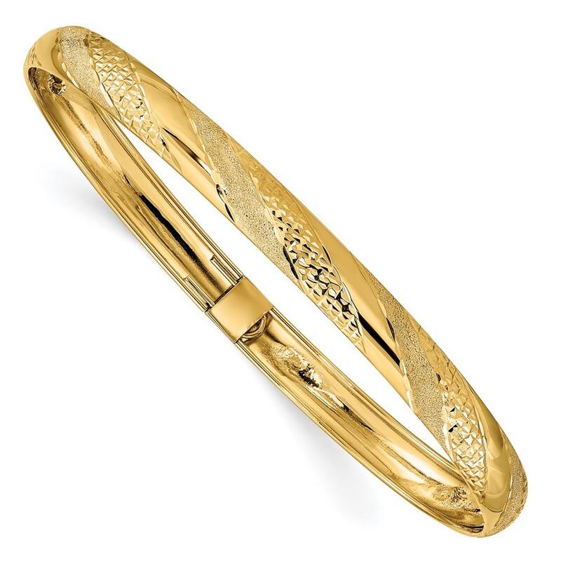 Curata 10k Yellow Gold7" 6.2mm Twisted Diamond Cut Flexible Bangle Bracelet