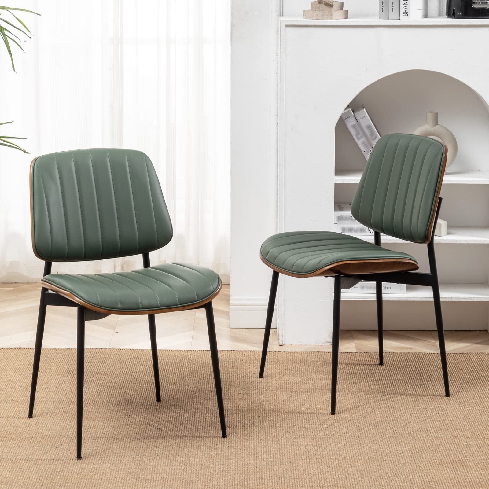 Dining Chairs Set of 2 Mid Century Modern Retro Faux Leather Chair