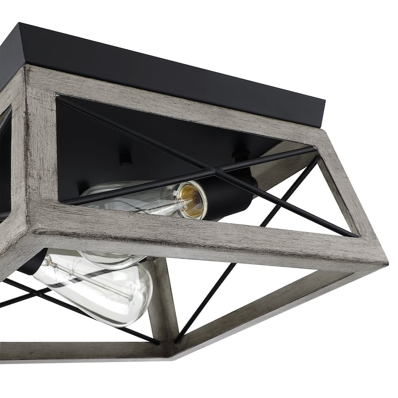 2 Light Caged Square/Rectangle Flush Mount Fixture