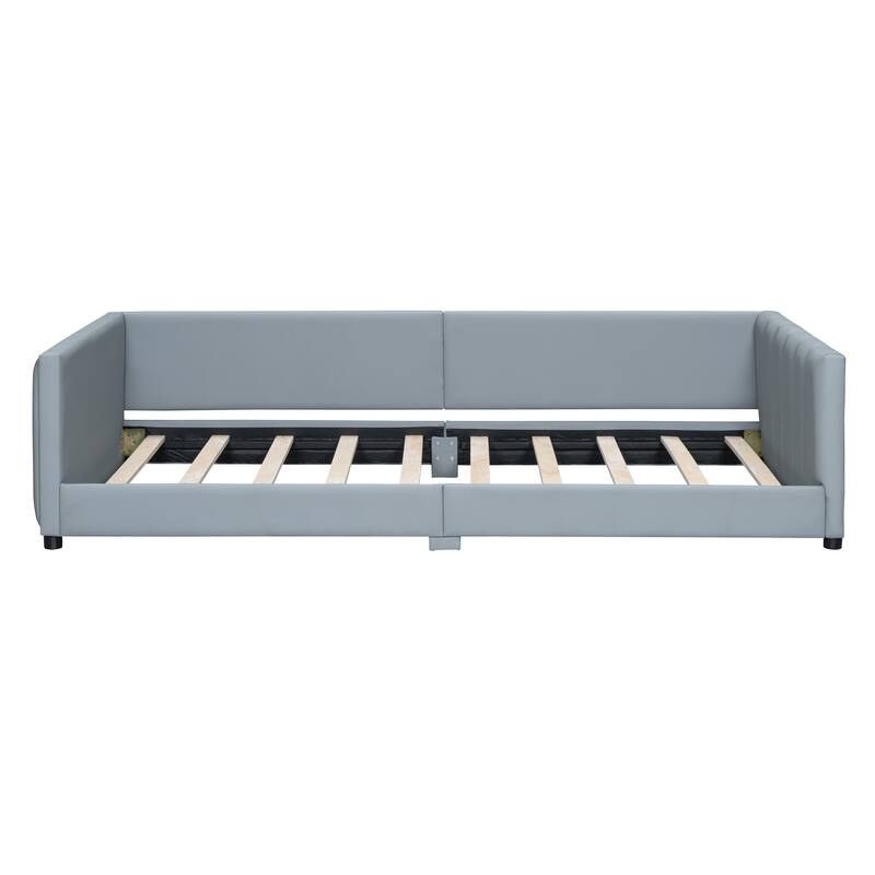 Queen Size & Twin XL Size Upholstered Platform Bed, Mother & Child Bed, PU Leather, Gray