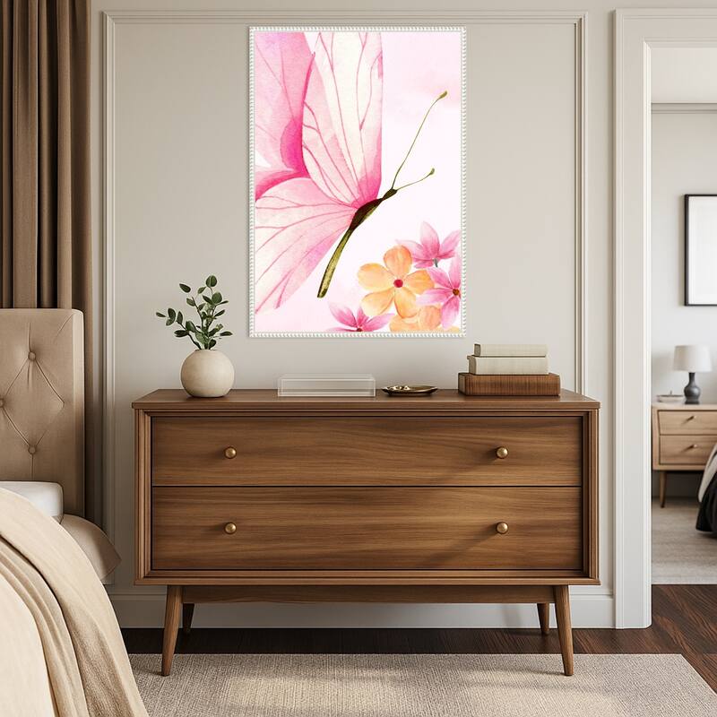 Pink Floral Butterfly by Saskia Michele Framed Canvas Wall Art Print