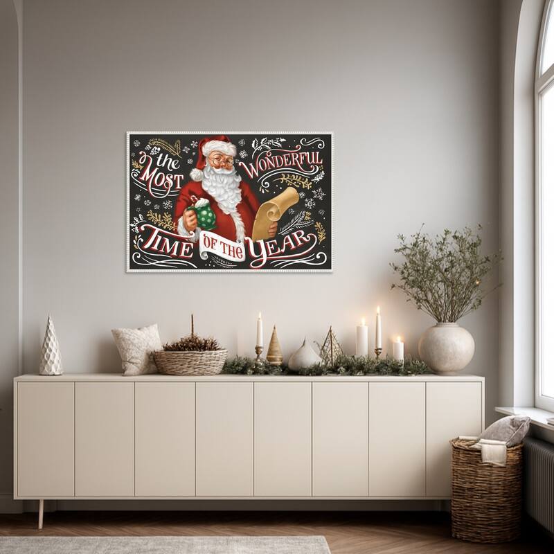 Santas List II Black by Janelle Penner Framed Canvas Wall Art Print - Sylvie Beaded White