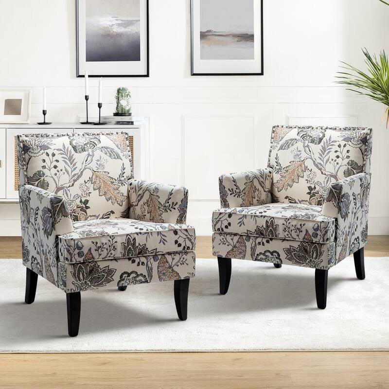 Akorda Classic Armchairs with Nailhead Trim and Solid Wood Legs Set of 2 by HULALA HOME