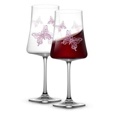 JoyJolt Meadow Butterfly Crystal Red Wine Glasses - 21 oz- Set of 2