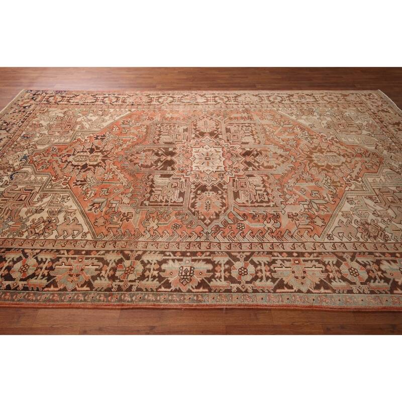 Heriz Persian Vintage Area Rug Hand-Knotted Geometric Wool Carpet - 7'7"x 11'4"